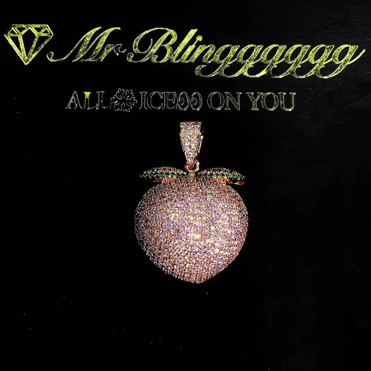 Mr.Blingggggg European and American hip-hop jewelry couple style full diamond rose gold pink diamond peach trend pendant