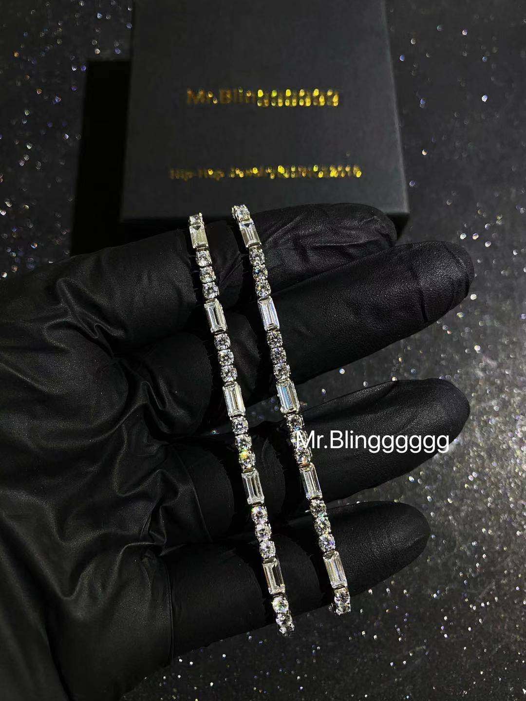Mr.Blingggggg European and American hip-hop jewelry S925 sterling silver 3mm fine mixed inlay diamond bracelet