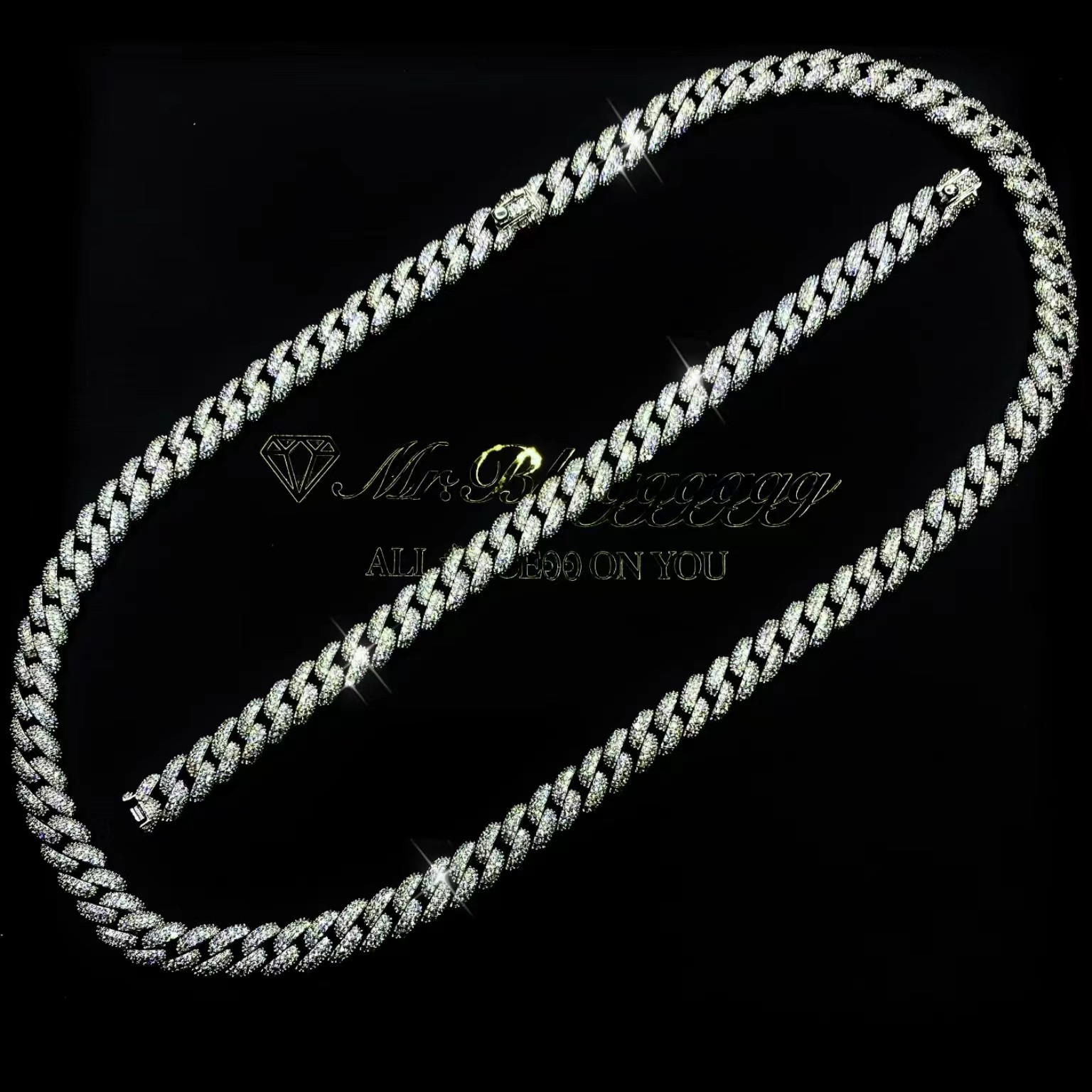 Mr.Blingggggg European and American hip-hop jewelry sterling silver 8mm pavé diamond bubble Cuban bracelet necklace