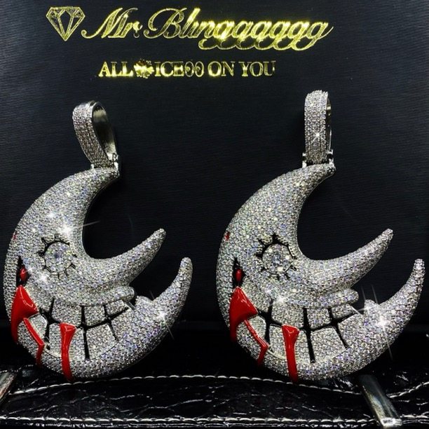 Mr.Blingggggg European and American hip-hop jewelry trippie redd same style full diamond blood moon oil drop pendant