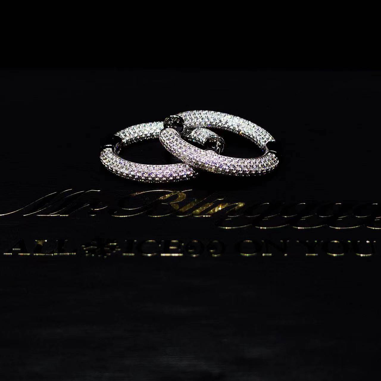 Mr.Blingggggg European and American hip-hop jewelry S925 silver full diamond inlaid unisex large super flash earrings