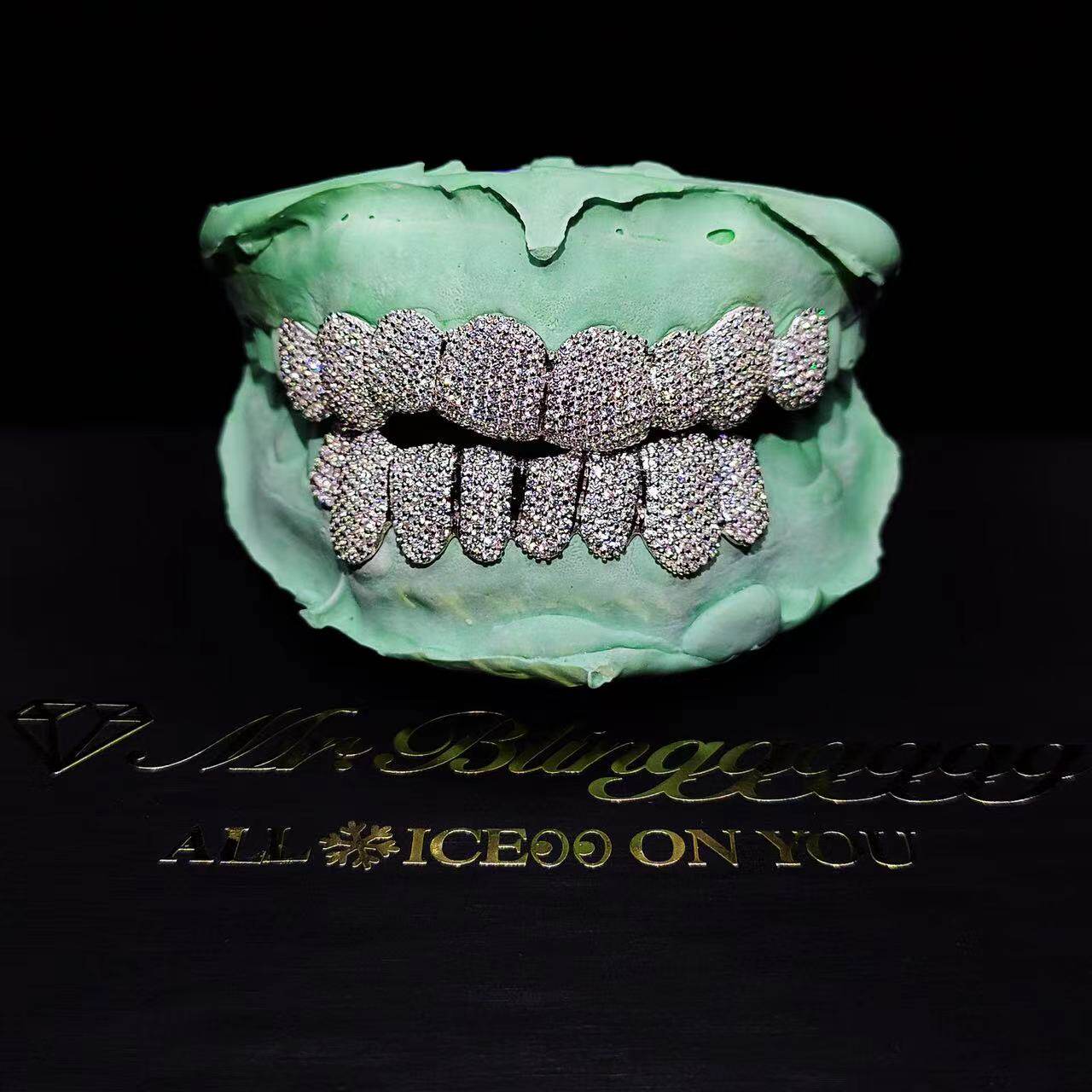 Mr.Blingggggg European and American hip-hop jewelry customized S925 silver full diamond upper 8 lower 8 diamond braces grillz