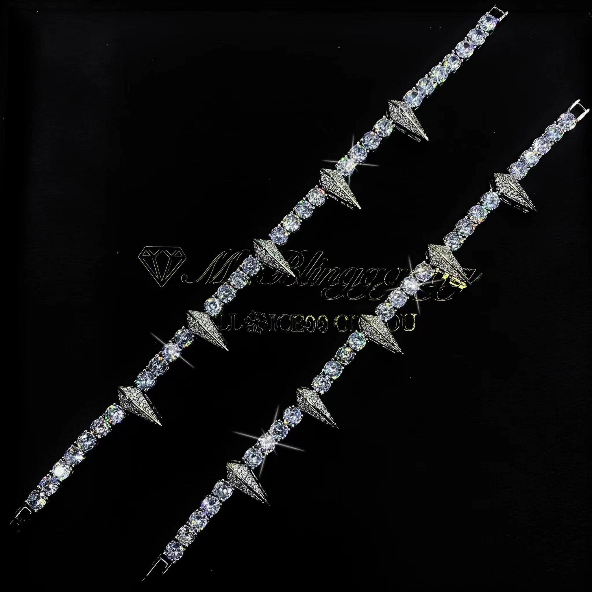 Mr.Blingggggg European and American hip-hop jewelry 5mm full of diamonds popular spiked black panther couple style row of diamond bracelets