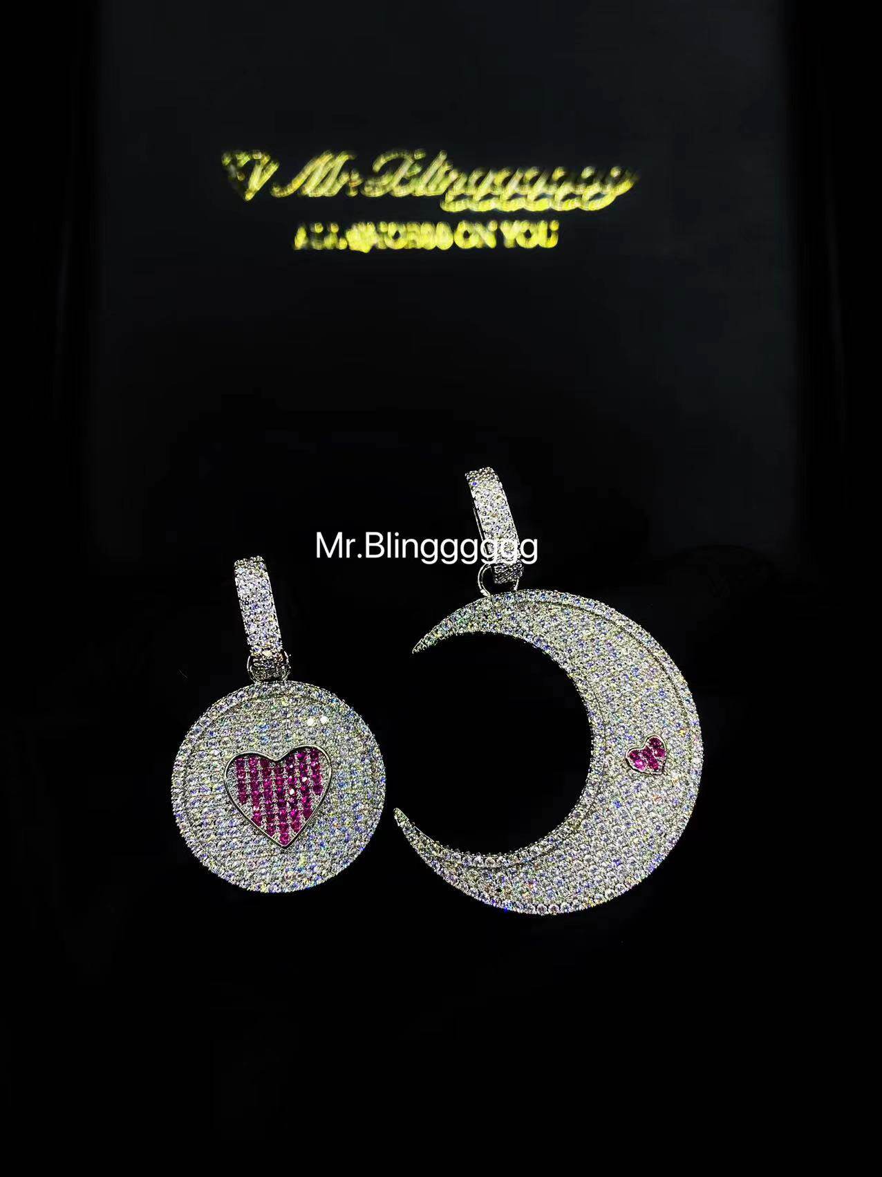 Mr.Blingggggg European and American hip-hop jewelry full diamond couple style magnet detachable moon love pendant