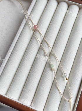 原创手工编织精致多宝项链绳女细款锁骨可调节可挂水晶玉石小吊坠