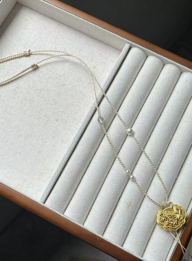 奥地利正品施家珍珠简约项链喜上眉梢玉牌和田玉翡翠佛公金锁挂绳