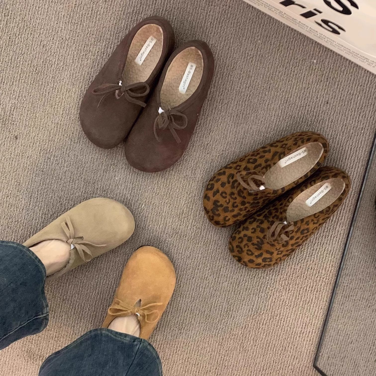 晚晚风平底豹纹加绒勃肯鞋女2025冬季新款一脚蹬丑萌深口豆豆棉鞋,淘宝优惠券,粉丝福利购,淘宝优惠卷