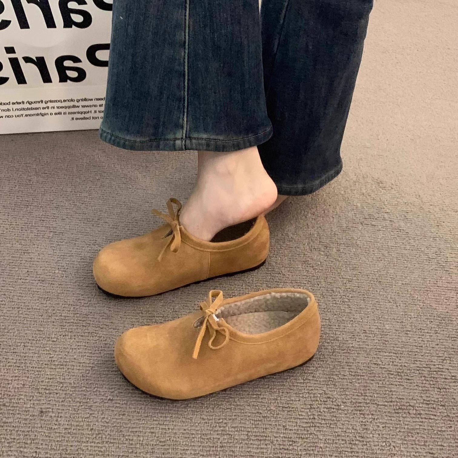 晚晚风平底豹纹加绒勃肯鞋女2025冬季新款一脚蹬丑萌深口豆豆棉鞋,淘宝优惠券,粉丝福利购,淘宝优惠卷