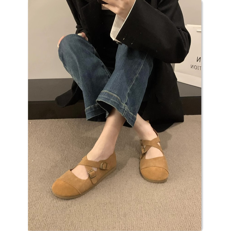 复古玛丽珍鞋日系圆头单鞋女2025年新款勃肯鞋真皮绒面软底奶奶鞋 - 图3