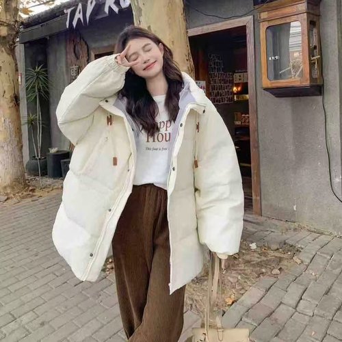 连帽中长款羽绒服女冬宽松加厚保暖面包服外套大码女装 - 图2