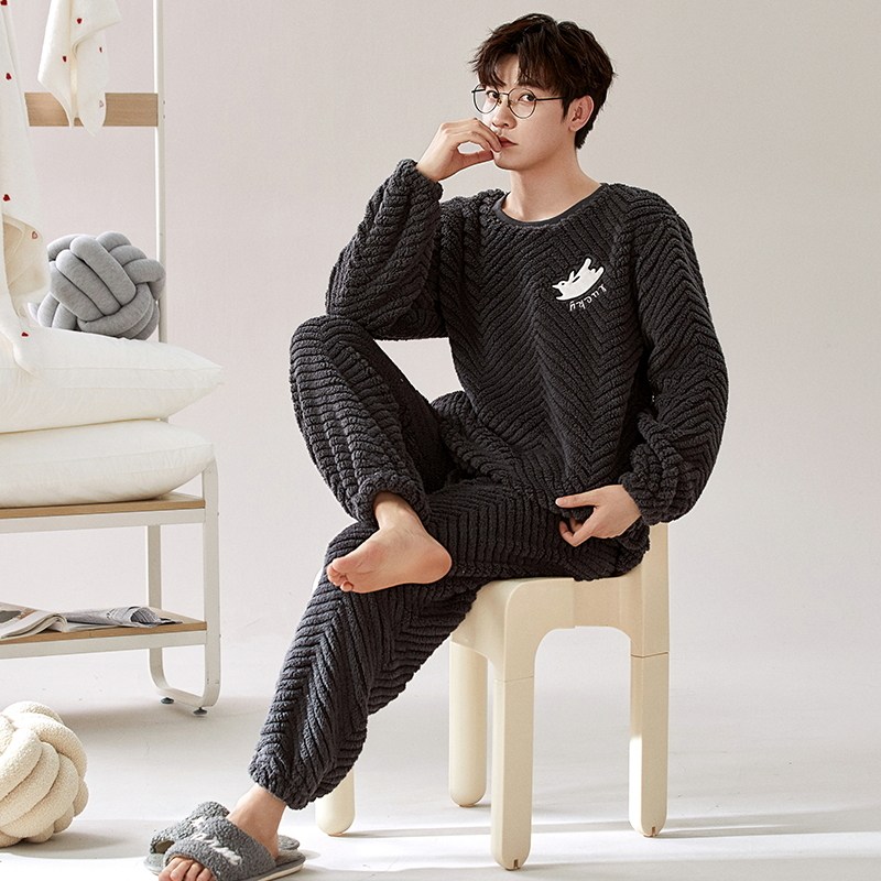 秋冬季法兰绒男士保暖睡衣套装珊瑚绒家居服加绒加厚可外穿春天,淘宝优惠券,粉丝福利购,淘宝优惠卷
