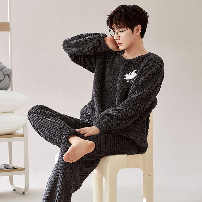 秋冬季法兰绒男士保暖睡衣套装珊瑚绒家居服加绒加厚可外穿春天,淘宝优惠券,粉丝福利购,淘宝优惠卷