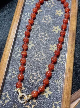 玉阅珠宝天然红玛瑙圆珠项链