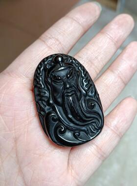 天然天然黑曜石文财神吊坠本命年