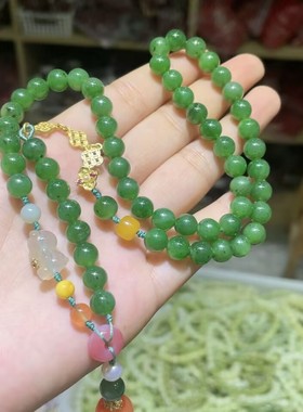 玉阅珠宝女款和田玉碧玉毛衣链