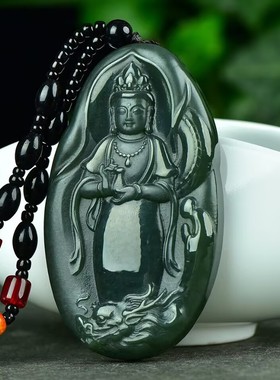 天然和田青玉观音吊坠