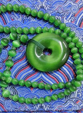 天然猫眼石高冰种祖母绿色平安扣项链吊坠绿玉髓挂件毛衣链