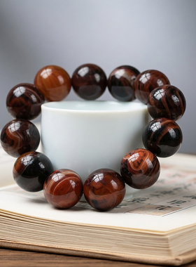 天然原矿缠丝玛瑙手链男士20mm