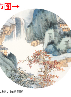 张大千《仿董源华阳仙馆》客厅墙壁茶室装饰画挂画玄关山水高清