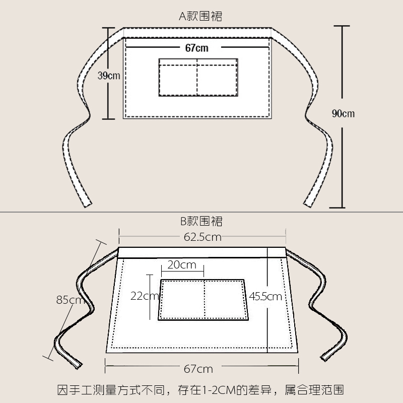 半身围裙韩版时尚厨房餐厅服务员工作围裙短围腰围裙半截定制男女-图1