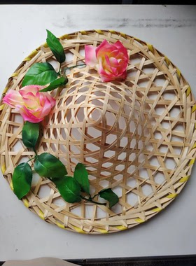 竹编红色花腰傣斗笠帽舞台表演傣族花腰姑娘山灵舞蹈陶醉了斗笠