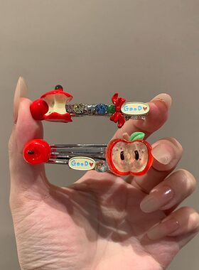 日系复古可爱小苹果片童趣发夹insy同款卡通一颗红苹果发卡