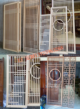 格栅实木隔断入户新中式屏风花格