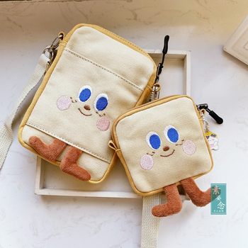 ins Japanese niche design canvas cute coin purse female mini bag students hand key coin bag