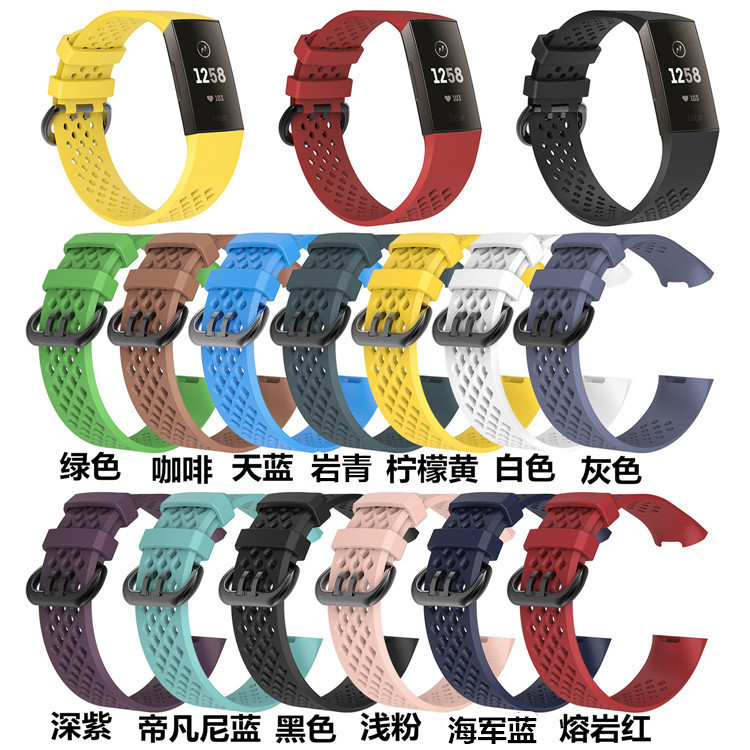 Fitbit charge3/4智能手环硅胶表带 透气孔防汗 官方原装同款腕带 - 图0