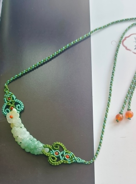天然A货翡翠黄色特色雕花玉衡手工编织新中式国风项链女款礼物
