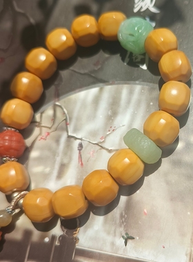 天然野生猴头无相切面珠翡翠镂空珠设计款手工棉线流苏盘玩手链