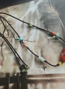 天然原矿南红玛瑙扁桶珠手工设计编织项链925银花吊坠新中式女