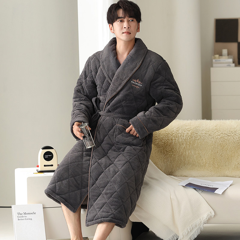 浪莎冬季珊瑚绒夹棉睡袍男三层加厚保暖冬天加绒法兰绒浴袍家居服,淘宝优惠券,粉丝福利购,淘宝优惠卷