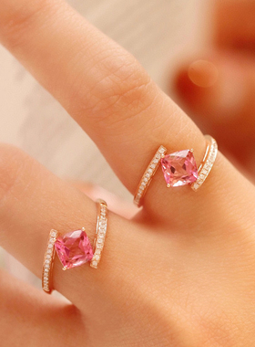 S925纯银碧玺钻石戒指优雅百搭