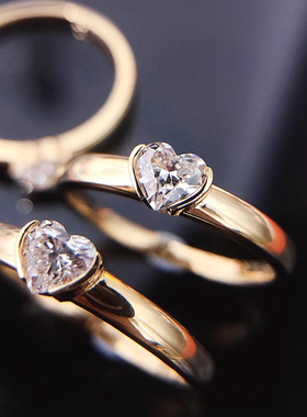 S925银心形高碳钻戒指时尚百搭