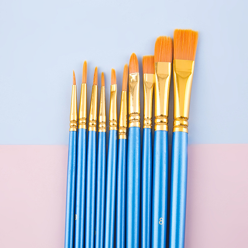 水彩笔水粉画笔刷绘画勾线笔尼龙丙烯油画笔10支装美术排笔刷套装 - 图1