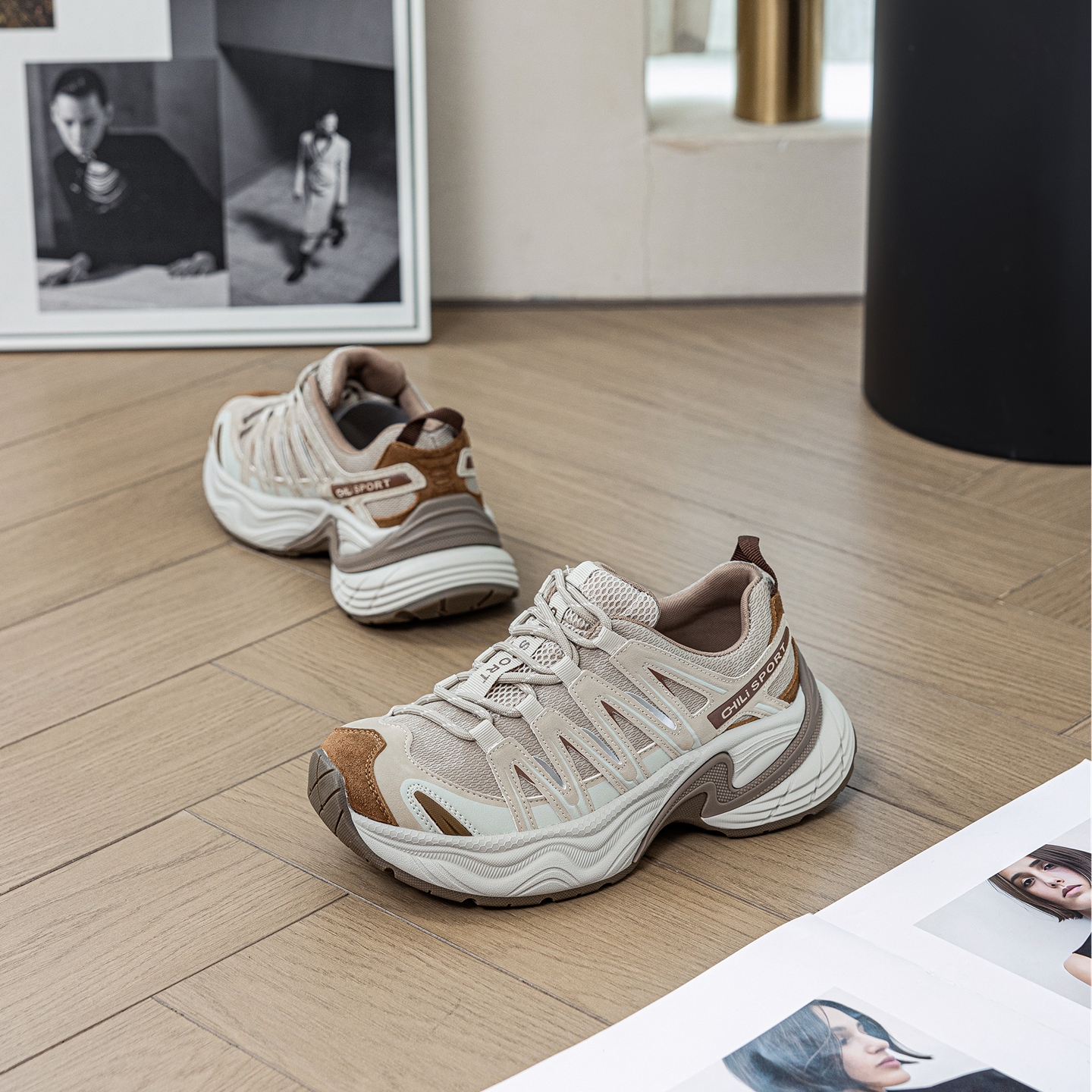 爆款厚底老爹鞋女加绒真皮轻便运动鞋2025秋冬新款透气百搭休闲鞋 - 图0