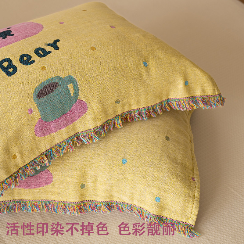 流苏彩点熊枕巾纯棉A类四层纱布新款全棉四季通用卡通枕头巾儿童,淘宝优惠券,粉丝福利购,淘宝优惠卷