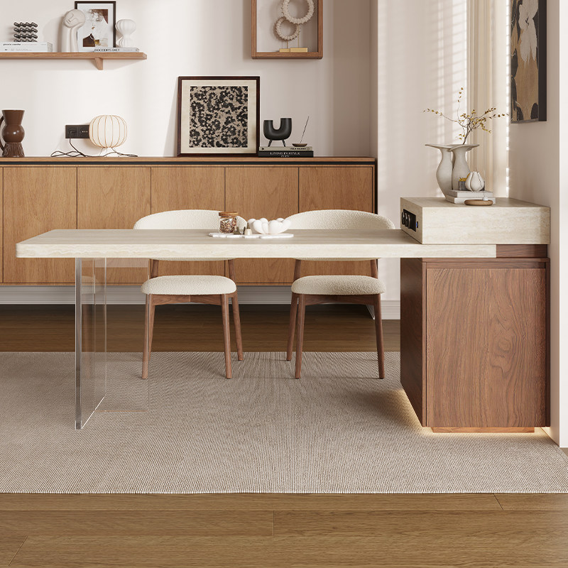 洞石下挂岩板岛台餐桌一体家用伸缩北欧开放厨房靠墙亚克力中导台,淘宝优惠券,粉丝福利购,淘宝优惠卷