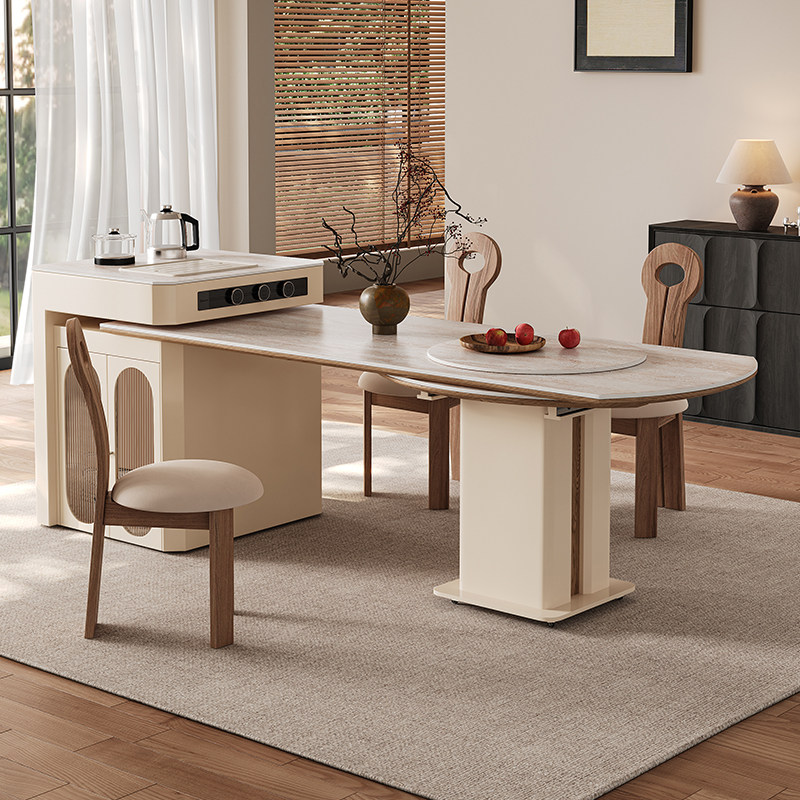 法式中古风洞石岩板方圆两用岛台餐桌一体可伸缩家用大小户型倒台,淘宝优惠券,粉丝福利购,淘宝优惠卷