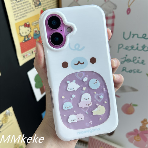 MMkeke日系古早感萌物ins风可爱大肚子镂空豆芝麻小海豹适用苹果16promax双层手机壳iPhone15pm保护套14新13 - 图2