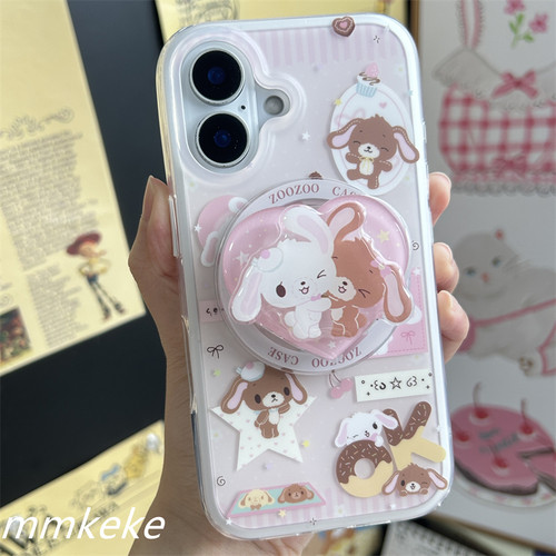 MMKEKE梦幻ins风粉粉甜点兔旋转磁吸支架适用iPhone16promax双层二合一磨砂手机壳苹果15pro保护套14pm甜妹13 - 图0