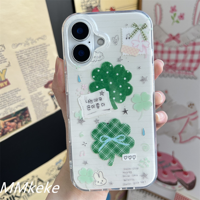 MMkeke韩系ins手账风古早感四叶草小兔子创可贴支架适用iPhone17promax双层IMD手机壳16pro苹果15pm保护套14,淘宝优惠券,粉丝福利购,淘宝优惠卷