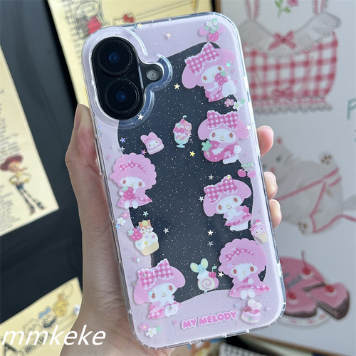 MMKEKE日系甜妹草莓美乐蒂旋转支架piano小羊挂件适用iphone17promax双层imd手机壳苹果16pro保护套15pm萌14 - 图1