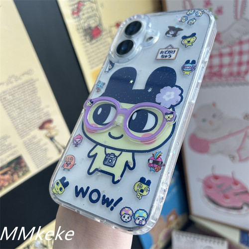MMKEKE日系古早味萌物拓麻歌子麻美吉眼镜适用苹果15PM双层imd手机壳iPhone16大嘴吉挂件17promax电子宠物14 - 图2