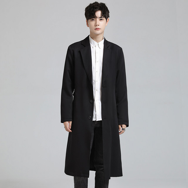 The new autumn men's medium long suits and the body trench coat men's clothing Korean casual long -knee coat jacket