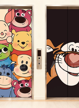 小熊维尼电梯门贴纸卡通创意