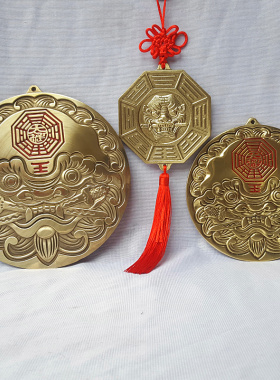 全铜虎头铜牌子八卦虎咬剑挂件铜虎睚眦门饰镜门对门冲家居牌