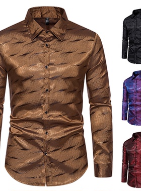 外贸跨境大码衬衣男士提花休