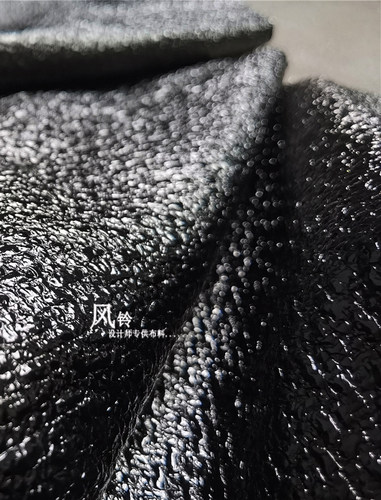 设计师diy布料 沥青黑指尖肌理 仿皮革皮布外套服装设计面料 - 图0